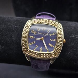 Andre Giroud Purple Women's Wrist Watch Quartz WORKS Working Gold Tone